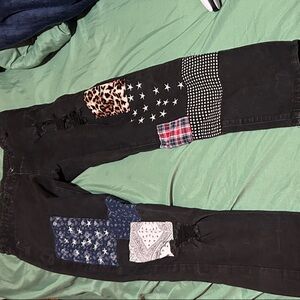 Rue21 Black Skinny Jeans with Patterned Patches